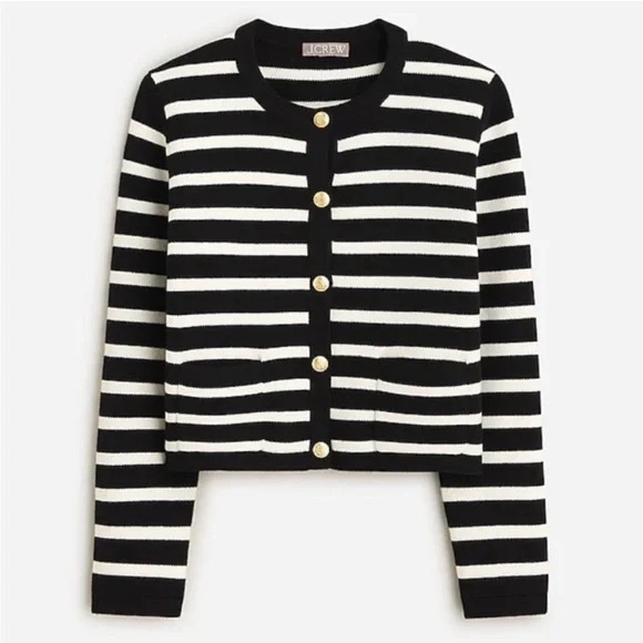 J. Crew Sweaters - J. Crew Black and White Striped Knit Cardigan with Gold Button